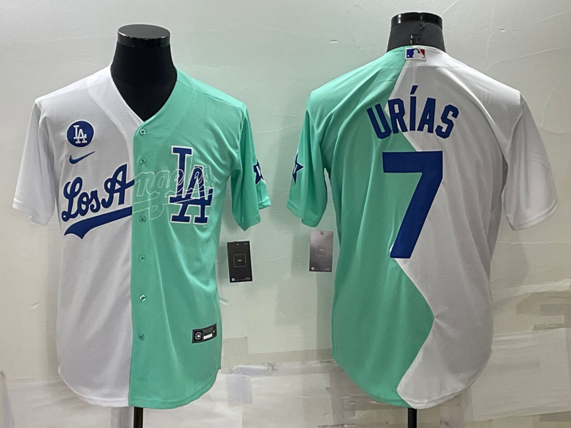 Men's Los Angeles Dodgers #7 Julio Urías 2022 All-Star White/Green Cool Base Stitched Baseball Jersey